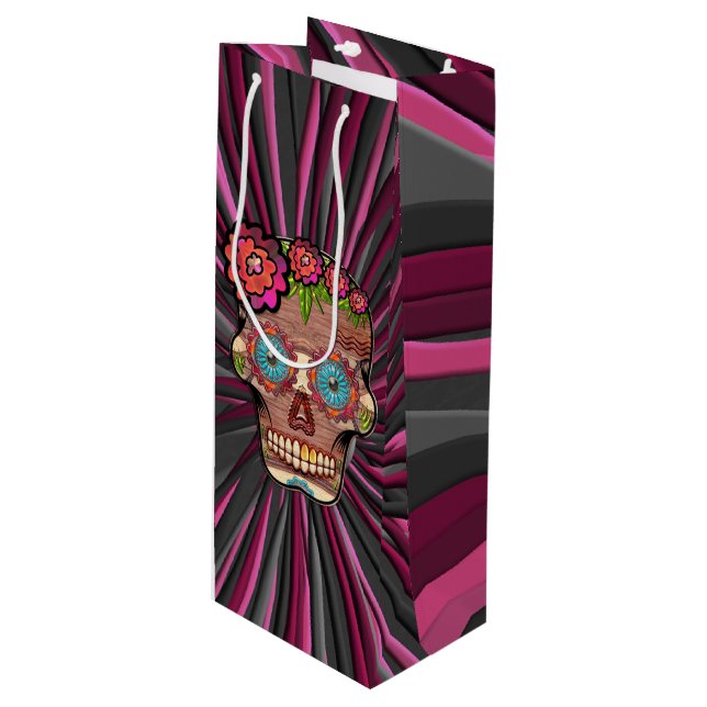 Bolsa Para Vino Calavera de azúcar de aspecto de madera tallada co (Angulo Anverso)