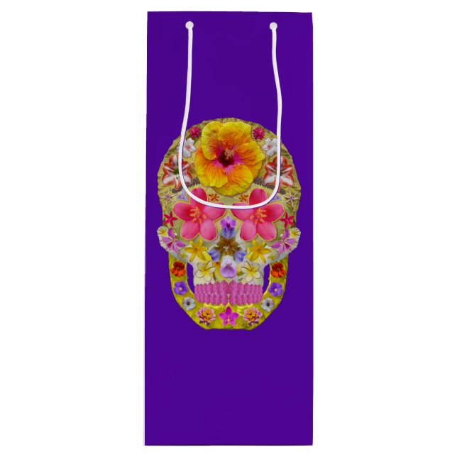 Bolsa Para Vino Calavera de flores 4 - Tropical (Anverso)