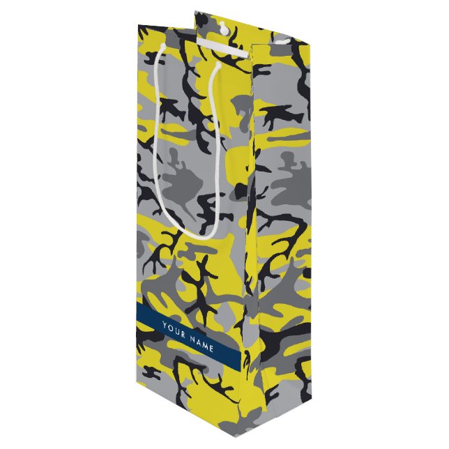 Bolsa Para Vino Camuflaje amarillo y gris Tu nombre personaliza (Angulo Anverso)