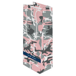 Bolsa Para Vino Camuflaje rosa y gris Tu nombre Personaliza