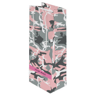 Bolsa Para Vino Camuflaje rosa y gris Tu nombre Personaliza