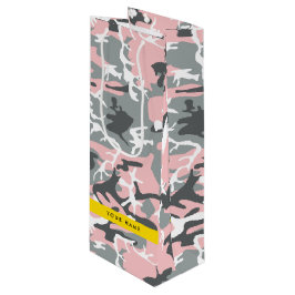 Bolsa Para Vino Camuflaje rosa y gris Tu nombre Personaliza