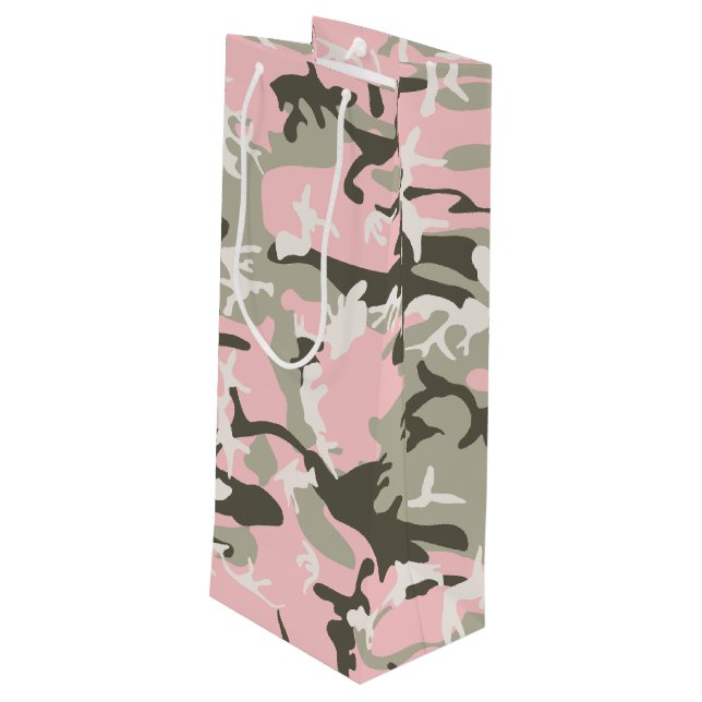 Bolsa Para Vino Camuflaje rosa y verde, militar, militar (Angulo reverso)