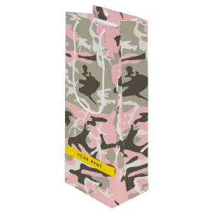 Bolsa Para Vino Camuflaje rosa y verde Personaliza tu nombre
