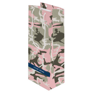 Bolsa Para Vino Camuflaje rosa y verde Personaliza tu nombre