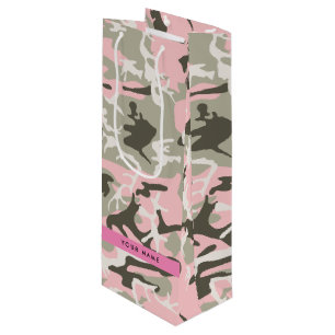 Bolsa Para Vino Camuflaje rosa y verde Tu nombre Personaliza