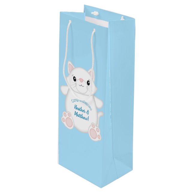 Bolsa Para Vino Cat Baby Shower Kitty Blue (Angulo Anverso)