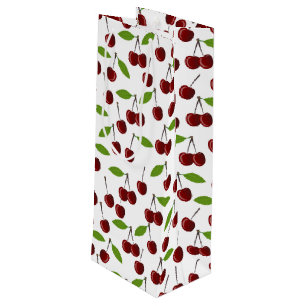 Bolsa Para Vino Cerezo Rojo, Patrón De Cerezas, Hojas, Fruta