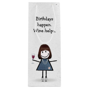 Bolsa Para Vino Chica de la figura de palo de cumpleaños con ganan