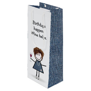 Bolsa Para Vino Chica de la figura del palo de cumpleaños con vidr