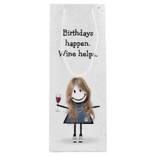Bolsa Para Vino Chica de la figura del palo de cumpleaños con vidr