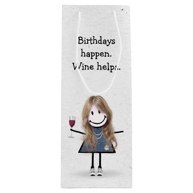 Bolsa Para Vino Chica de la figura del palo de cumpleaños con vidr (Anverso)