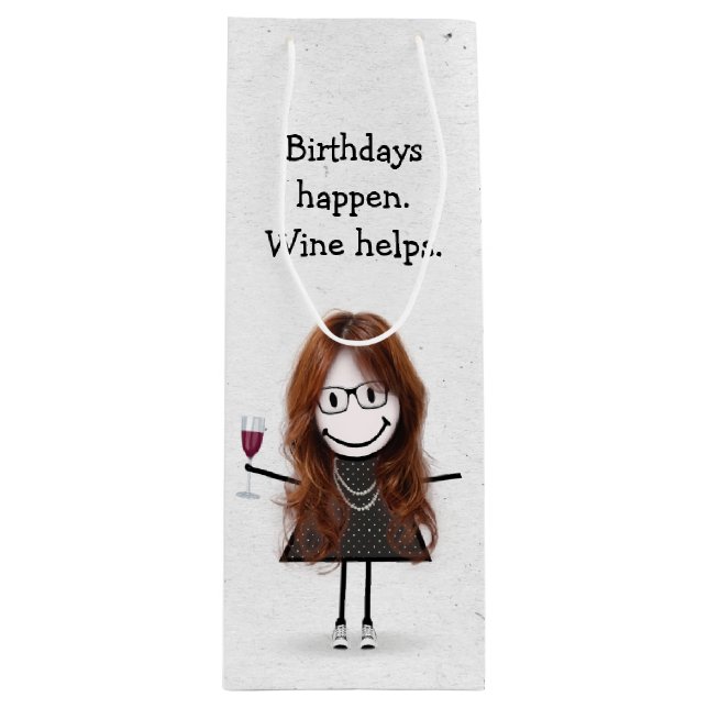 Bolsa Para Vino Chica de la figura del palo de cumpleaños con vidr (Anverso)