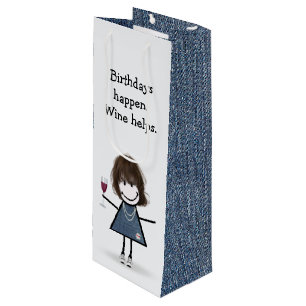 Bolsa Para Vino Chica de la figura del palo de cumpleaños con vidr