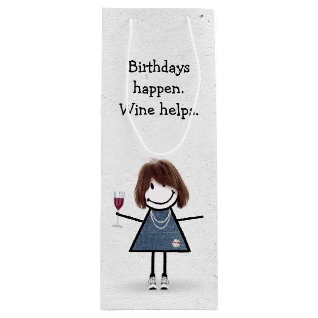 Bolsa Para Vino Chica de la figura del palo de cumpleaños con vidr (Anverso)