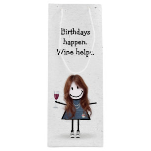 Bolsa Para Vino Chica de la figura del palo de cumpleaños con vidr