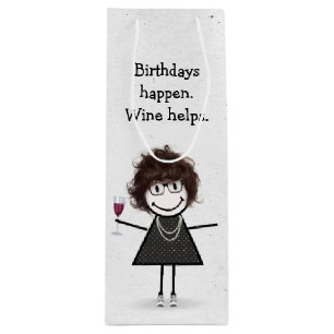 Bolsa Para Vino Chica de la figura del palo de cumpleaños con vidr