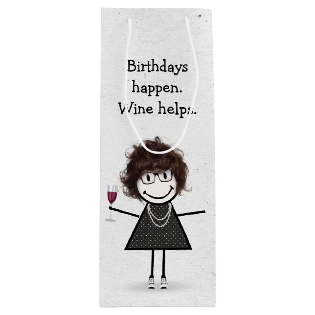 Bolsa Para Vino Chica de la figura del palo de cumpleaños con vidr (Anverso)