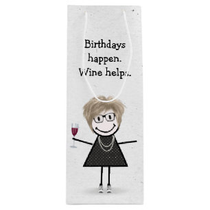 Bolsa Para Vino Chica de la figura del palo de cumpleaños con vidr