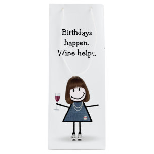 Bolsa Para Vino Chica de la figura del palo de cumpleaños con vino