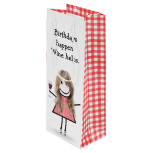 Bolsa Para Vino Chica de la figura del palo de cumpleaños con vino