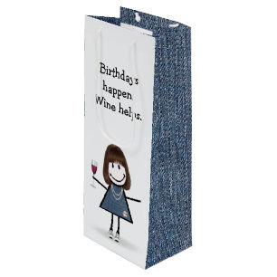 Bolsa Para Vino Chica de la figura del palo de cumpleaños con vino
