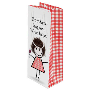 Bolsa Para Vino Chica de la figura del palo de cumpleaños con vino