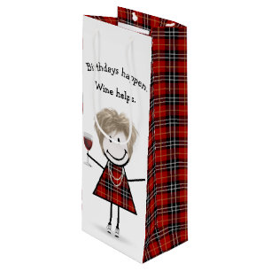 Bolsa Para Vino Chica de la figura del palo de cumpleaños con vino