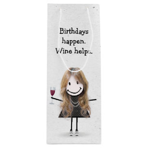 Bolsa Para Vino Chica de la figura del palo de cumpleaños con vino