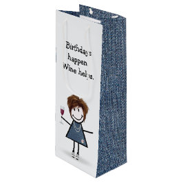 Bolsa Para Vino Chica de palitos de cumpleaños con copa de vino