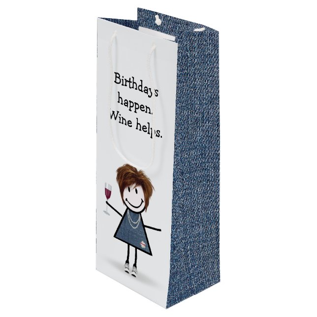 Bolsa Para Vino Chica de palitos de cumpleaños con copa de vino  (Angulo Anverso)