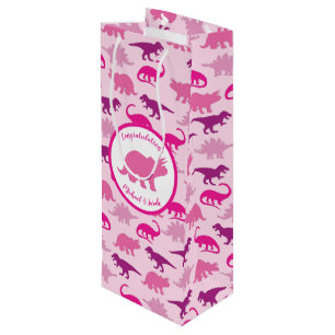 Bolsa Para Vino Chica rosa de los dinosaurios pequeños de Baby Sh
