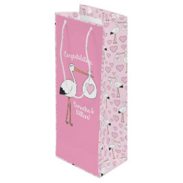 Bolsa Para Vino Chica rosa de Stork Baby Shower Personalizado