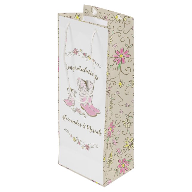 Bolsa Para Vino Chica rosa occidental del país Baby Shower rural d (Angulo reverso)