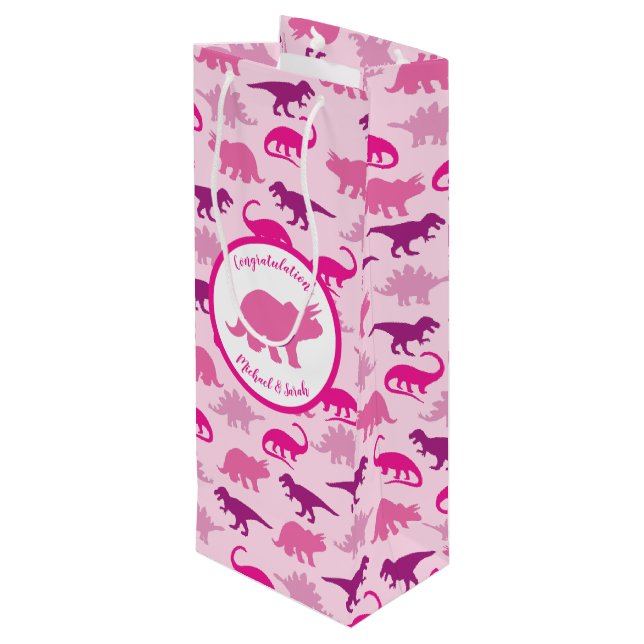 Bolsa Para Vino Chica rosado de dinosaurios pequeños Baby Shower D (Angulo reverso)