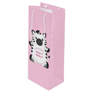 Bolsa Para Vino Chica rosado zebra Baby Shower Safari