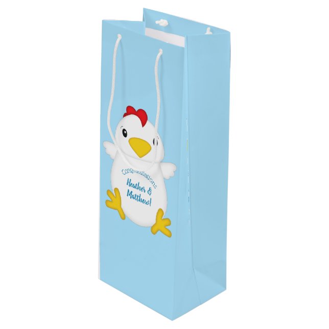 Bolsa Para Vino Chicken Baby Shower Blue Boy (Angulo Anverso)