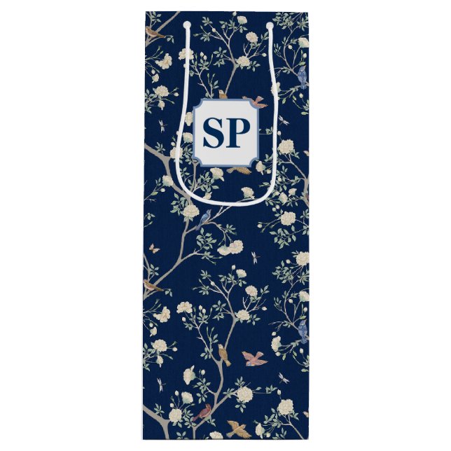 Bolsa Para Vino Chinoiserie Camellia Garden Navy Blue (Anverso)