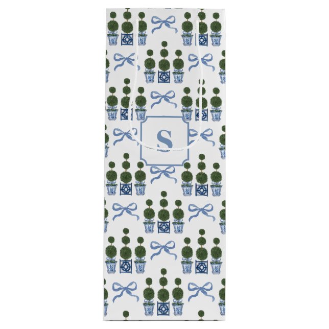 Bolsa Para Vino Chinoiserie Topiary Tree Blue Bow (Anverso)