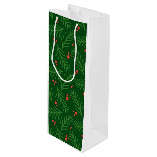 Bolsa Para Vino Christmas Greenery Berries Artisan Modern Holiday (Angulo Anverso)