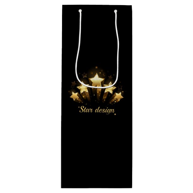 Bolsa Para Vino Cinco estrellas de oro en negro (Anverso)