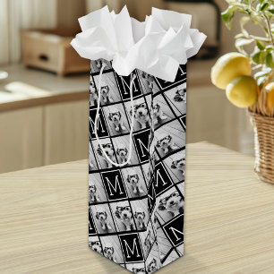 Bolsa Para Vino Collage de fotos negro y blanco de moda con monogr