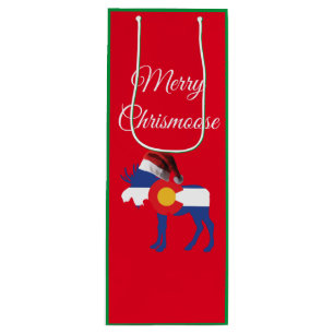 Bolsa Para Vino Colorado Moose con el Gorra de Santa Claus