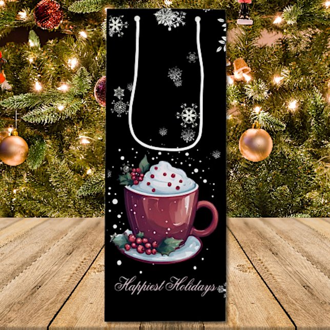 Bolsa Para Vino Copa de navidades de chocolate caliente (Christmas Cup of Hot Chocolate Wine Gift Bag)