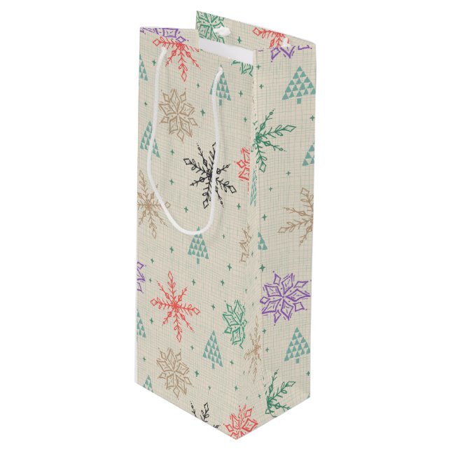 Bolsa Para Vino Copos de nieve a mano Árboles de Navidad Multicolo (Angulo Anverso)