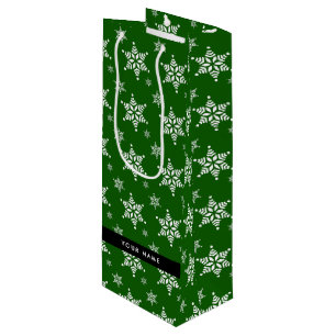 Bolsa Para Vino Copos de nieve blancos, verdes, tu nombre, persona