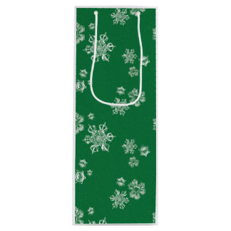 Bolsa Para Vino Copos de Nieve Hechos a Mano - Verde Brillante y B