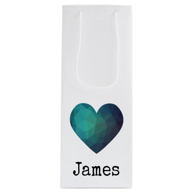 Bolsa Para Vino Corazón geométrico azul 3d (Anverso)