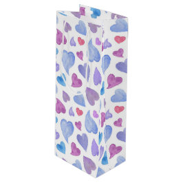 BOLSA PARA VINO CORAZONES DE ACUARELA AZUL ROSA PURPURA