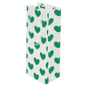 Bolsa Para Vino corazones de lunares verde kelly sobre blanco
